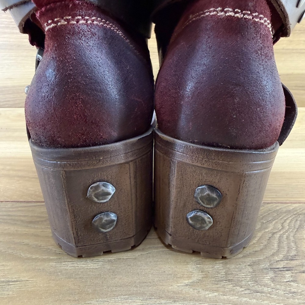 FLY LONDON YOK Chunky Biker Boots 9.5 EU 40 Deep Red Suede Minimalist Modern - Picture 7 of 11